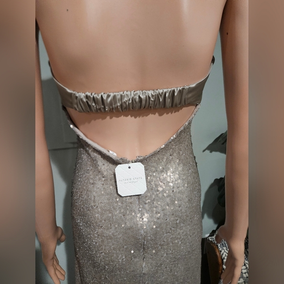 ALTAR’D STATE Champagne Sequin Strapless Maxi Dress Slit NWT Size S - Picture 12 of 16